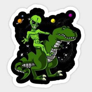 Space Alien Riding T-Rex Dinosaur Sticker